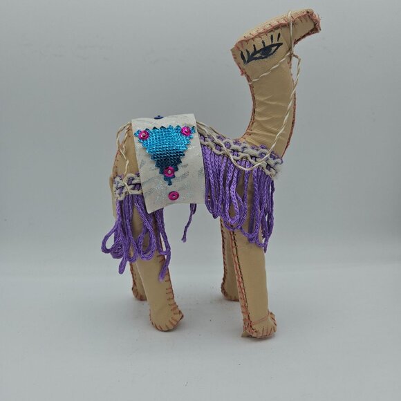 Handmade Fabric Camel Figurine With Colorful Embellished Saddle & Fringe - Picture 8 of 12